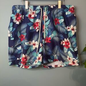 Tommy Bahama Swim Shorts Blue Red Floral Hawaiian Lined Trunks. Men XXL